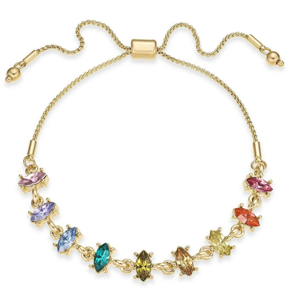 INC Gold-Tone Rainbow Crystal Stone Slider Bracele